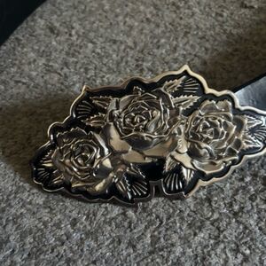 Famous Stars & Straps Black Belt with Silver Rose Buckle